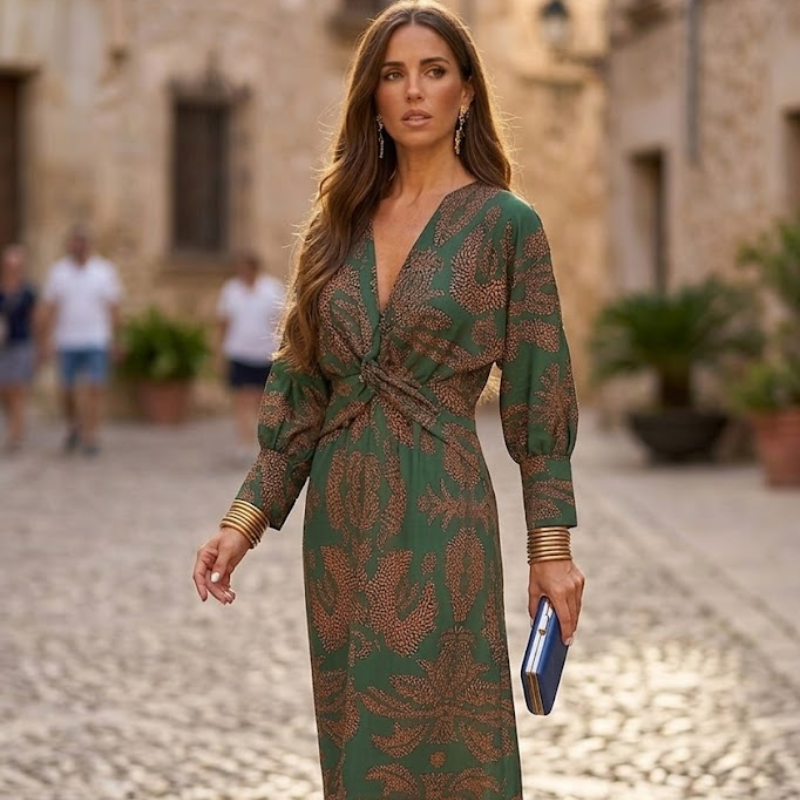 Damesjurk met lange mouwen en print Modehuis-Nederland