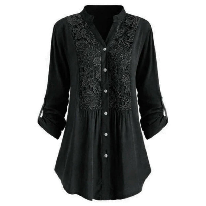 Damestuniekblouse met V hals en kant Lange mouwen