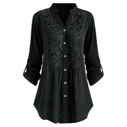 Damestuniekblouse met V hals en kant Lange mouwen