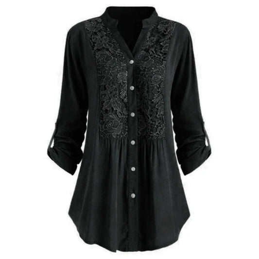 Damestuniekblouse met V hals en kant Lange mouwen