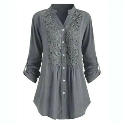 Damestuniekblouse met V hals en kant Lange mouwen