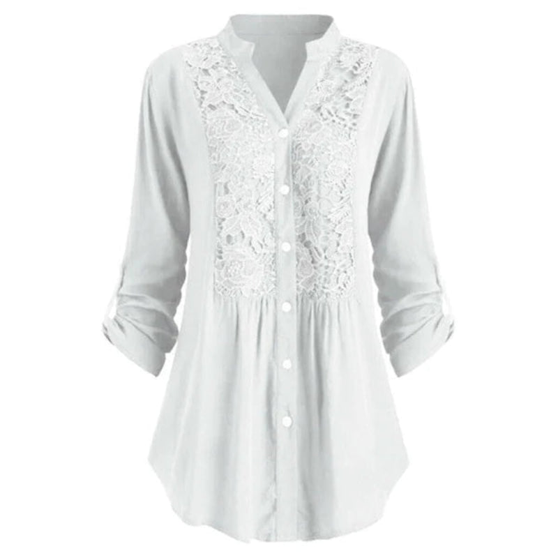 Damestuniekblouse met V hals en kant Lange mouwen