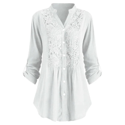 Damestuniekblouse met V hals en kant Lange mouwen