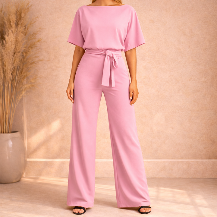 Dames Jumpsuit Met Wijde Pijpen En Strikceintuur in Roze
