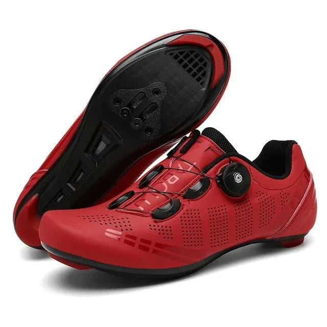 Unisex Geventileerde Fietsschoenen Met Draaisluiting En Klikzool in Rood