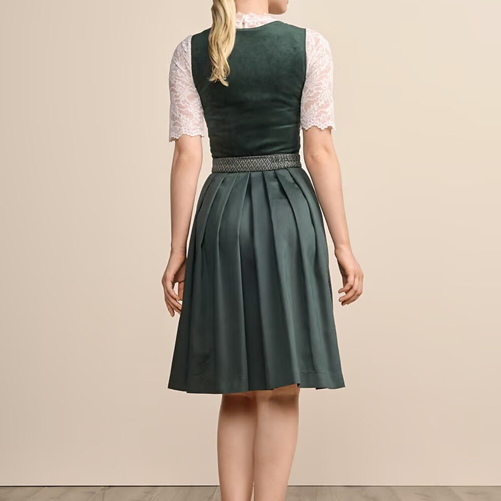Dames Getailleerde Dirndl Jurk Met Geplooide Rok En Schort detailfoto 2