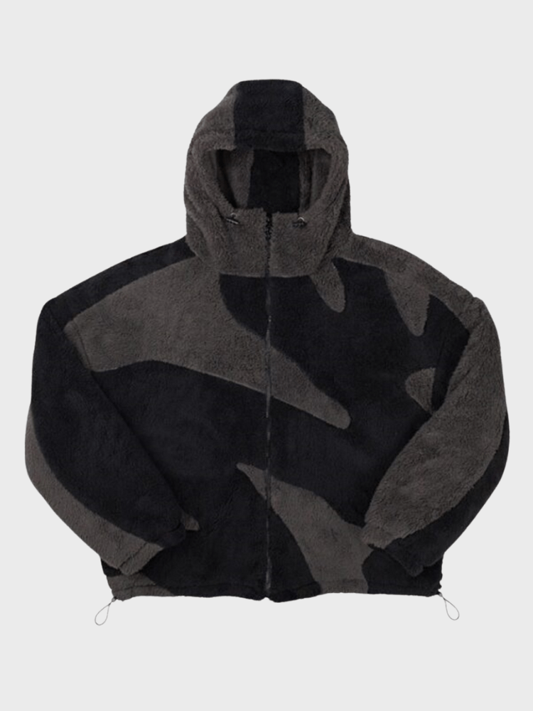 Heren Teddy Fleece Jas Met Capuchon En Grafisch Patroon detailfoto 2