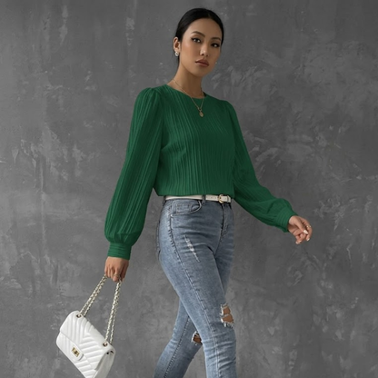 Geplooide top voor dames met pofmouwen Modehuis-Nederland