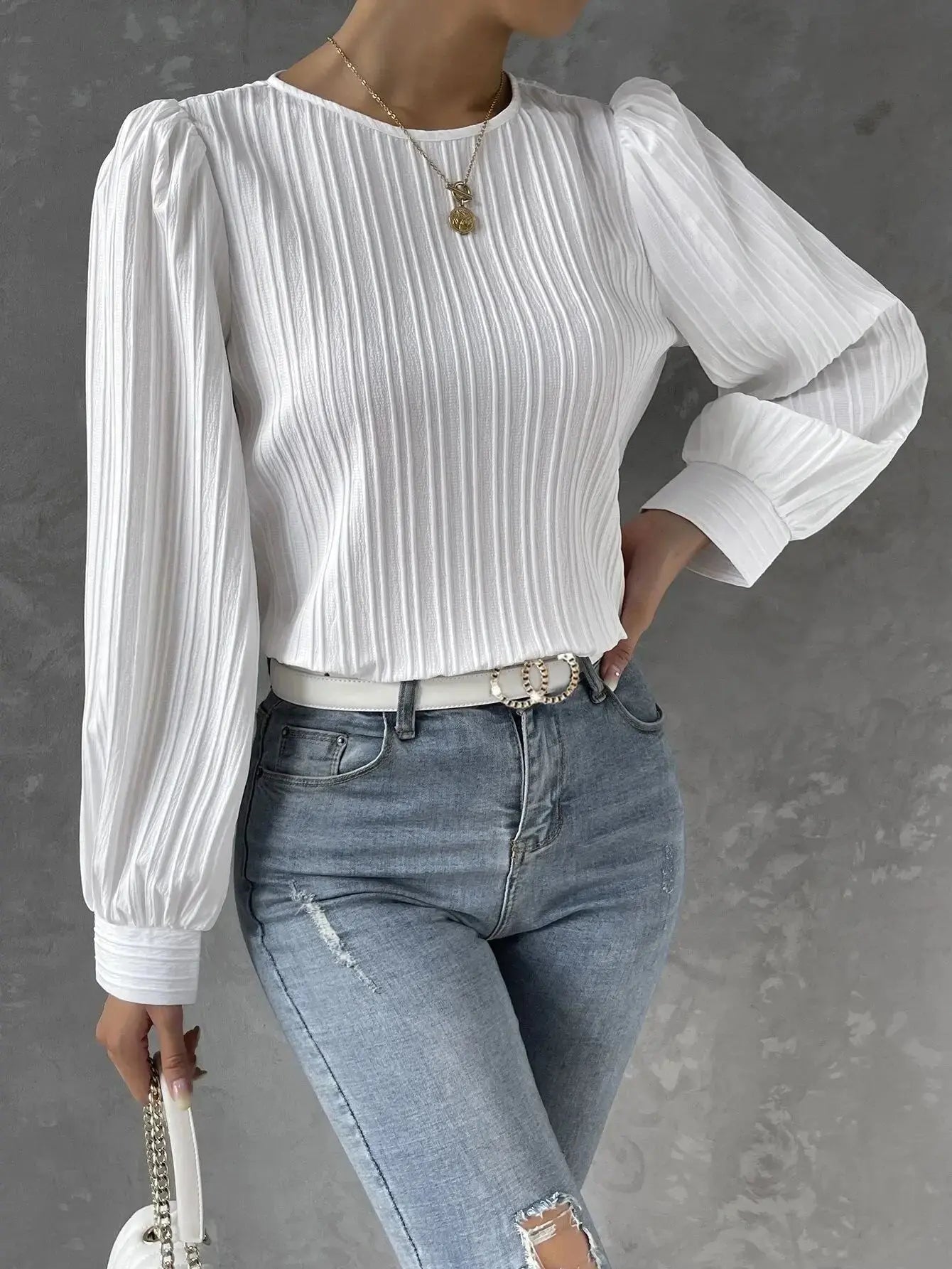 Geplooide top voor dames met pofmouwen