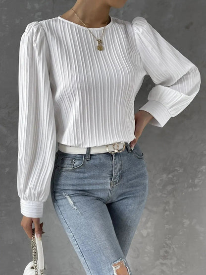 Geplooide top voor dames met pofmouwen