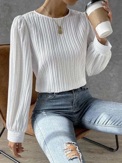 Geplooide top voor dames met pofmouwen