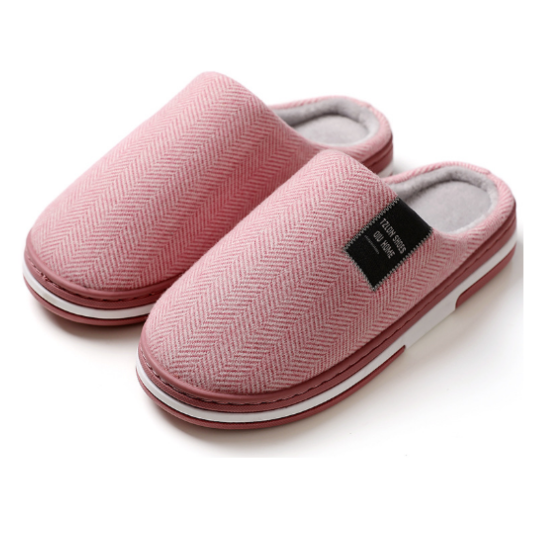 Pluche pantoffels met visgraatmotief in Roze
