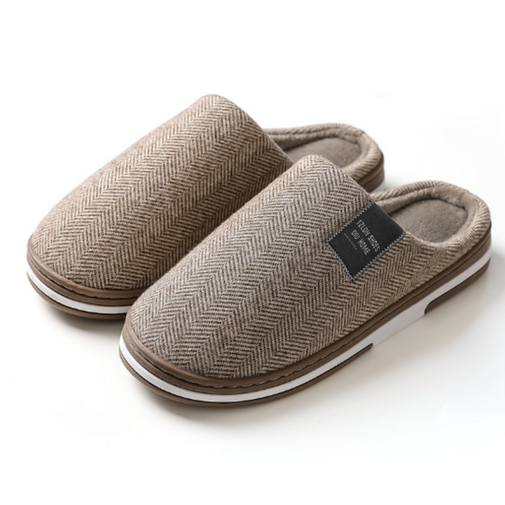 Unisex Pluche Pantoffels Met Visgraatmotief En Zachte Voering in Taupe