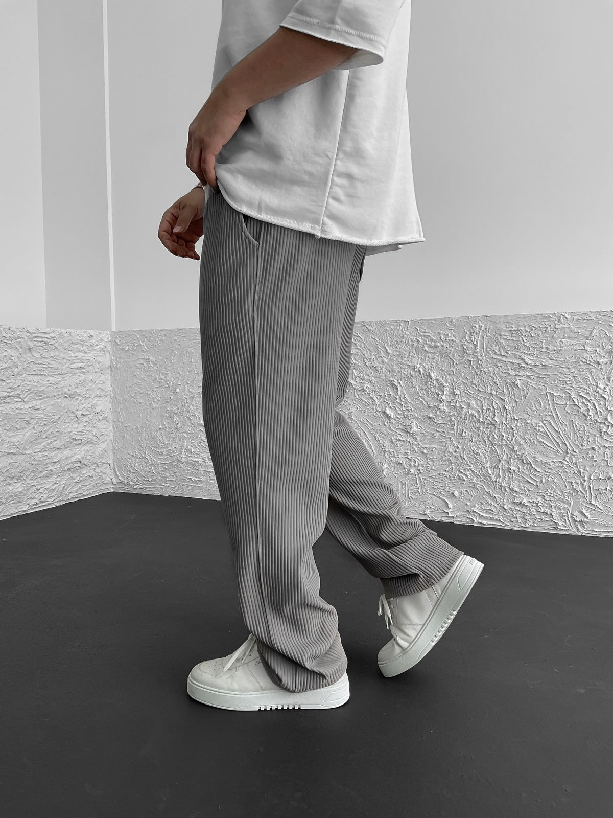 Heren Baggy Plisse Broek Trekkoord