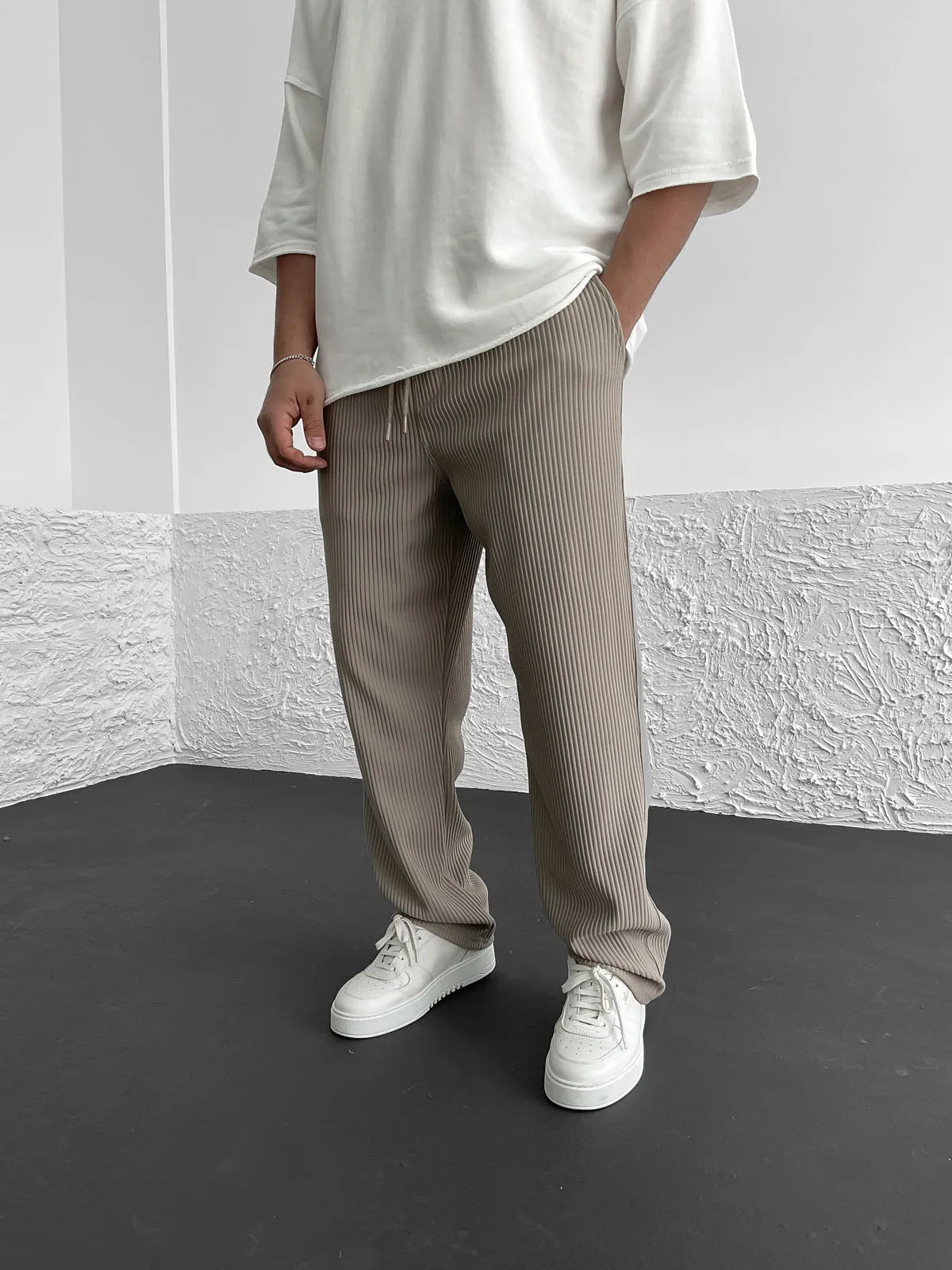 Heren Baggy Plisse Broek Trekkoord