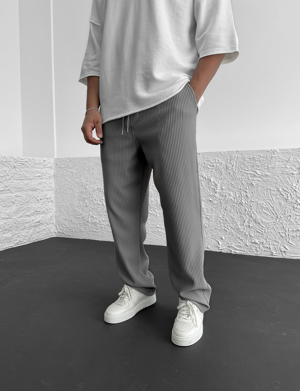 Heren Baggy Plisse Broek Trekkoord