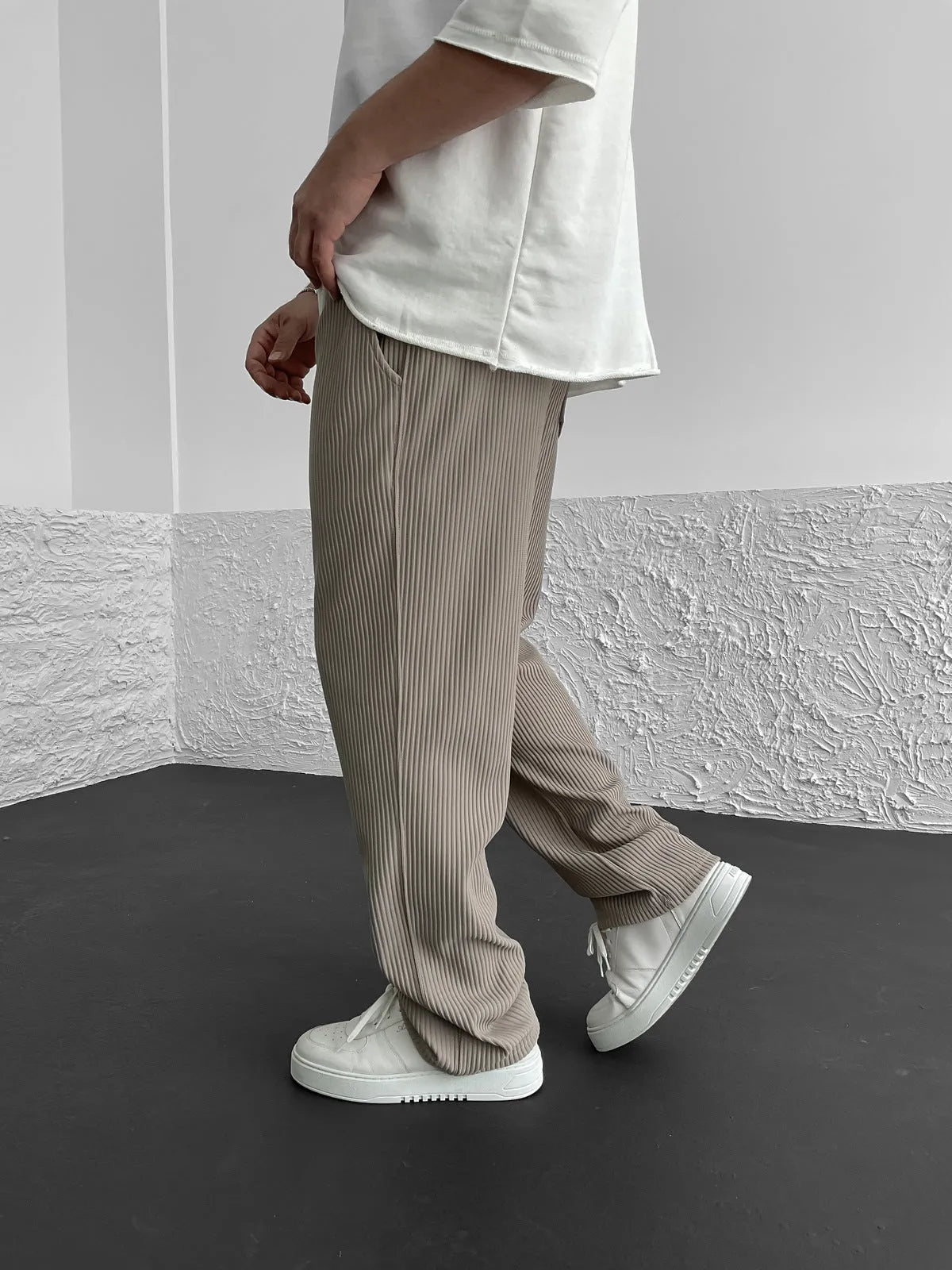 Heren Baggy Plisse Broek Trekkoord