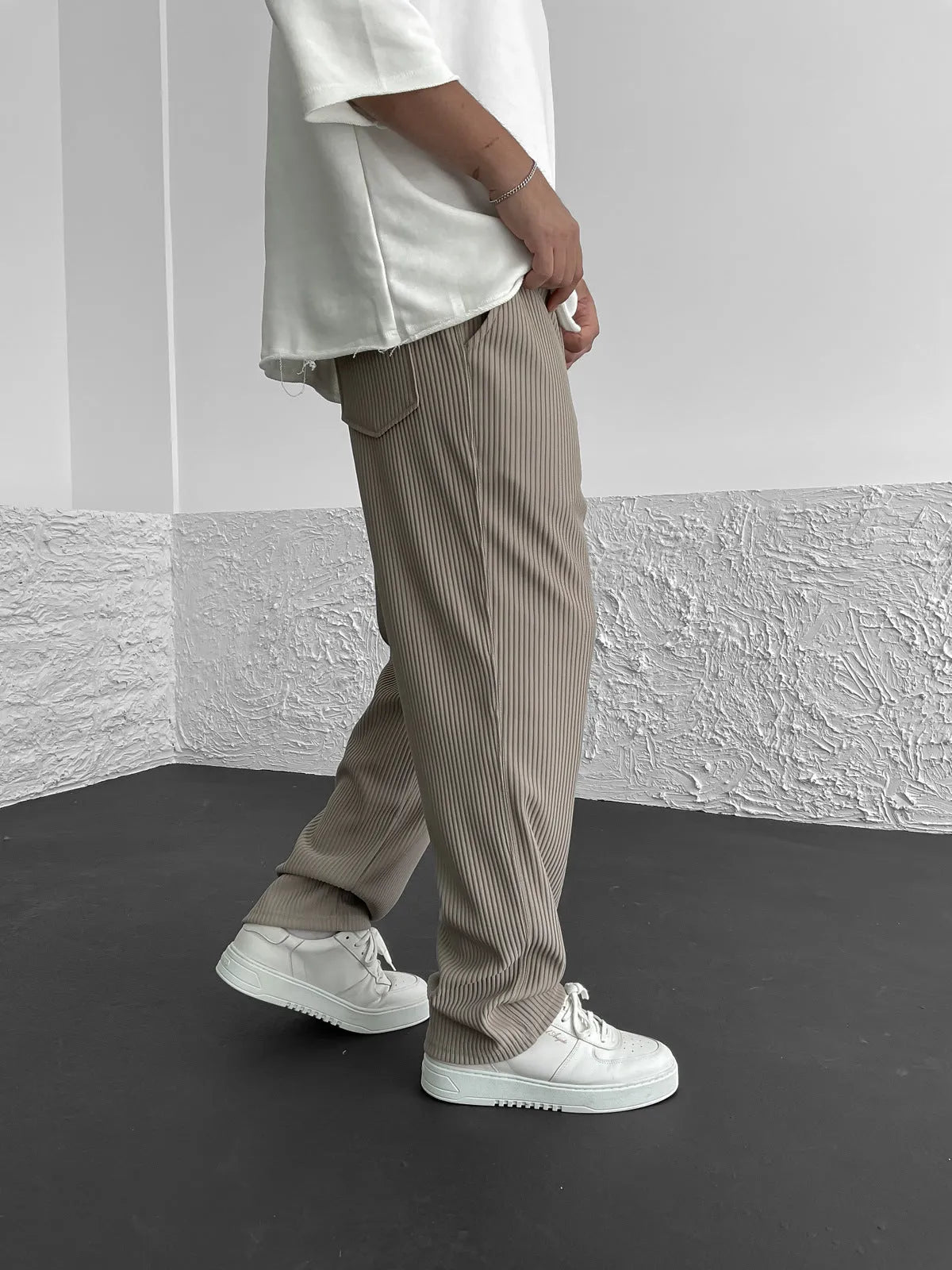 Heren Baggy Plisse Broek Trekkoord