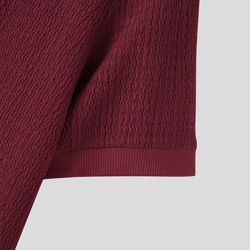 Heren Gebreide Mock Neck T-Shirt Fitted Korte Mouw