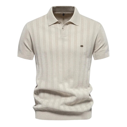 Heren Gestreepte Gebreide Korte Mouw Polo Shirt