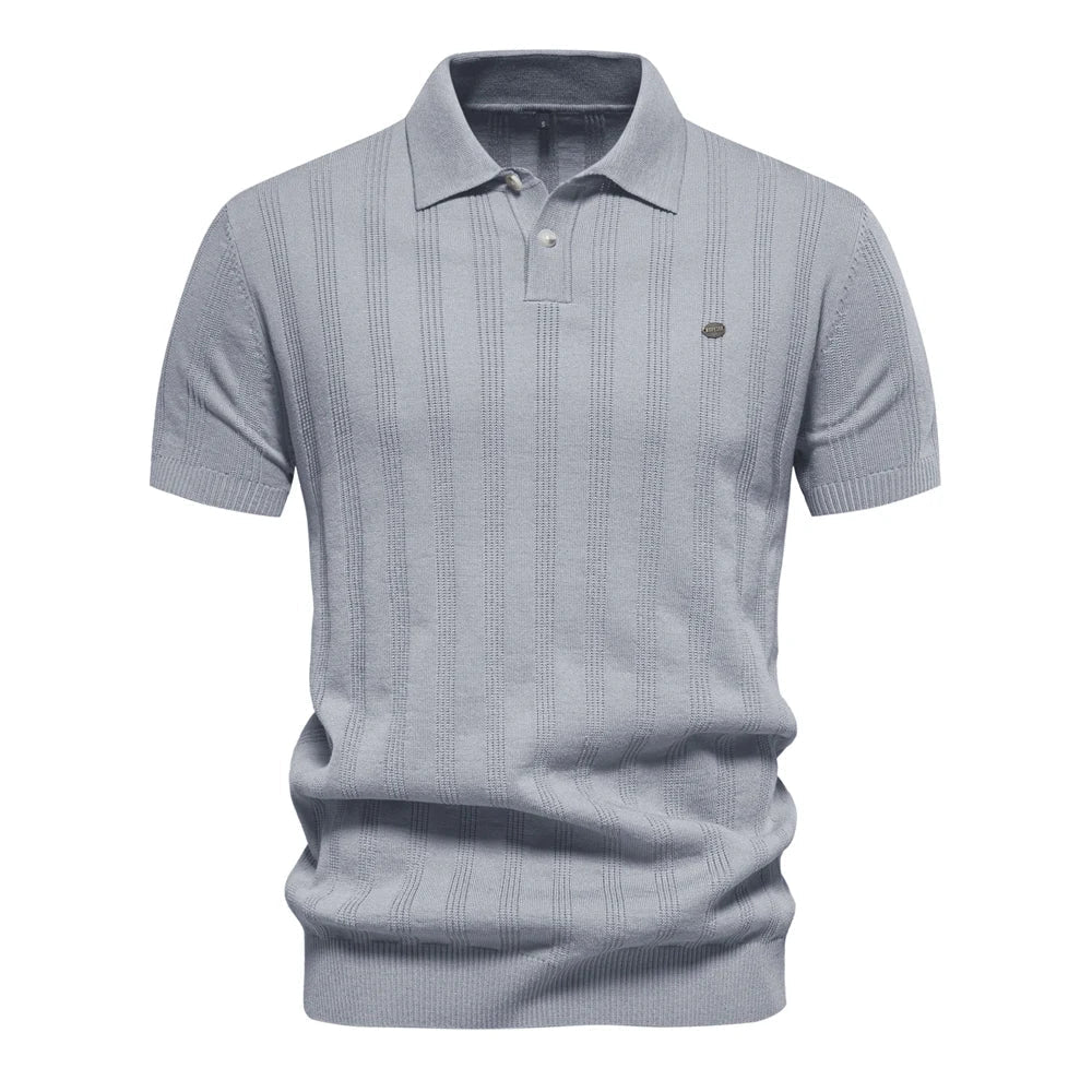 Heren Gestreepte Gebreide Korte Mouw Polo Shirt