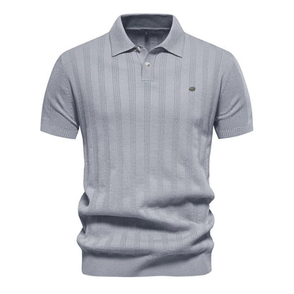 Heren Gestreepte Gebreide Korte Mouw Polo Shirt