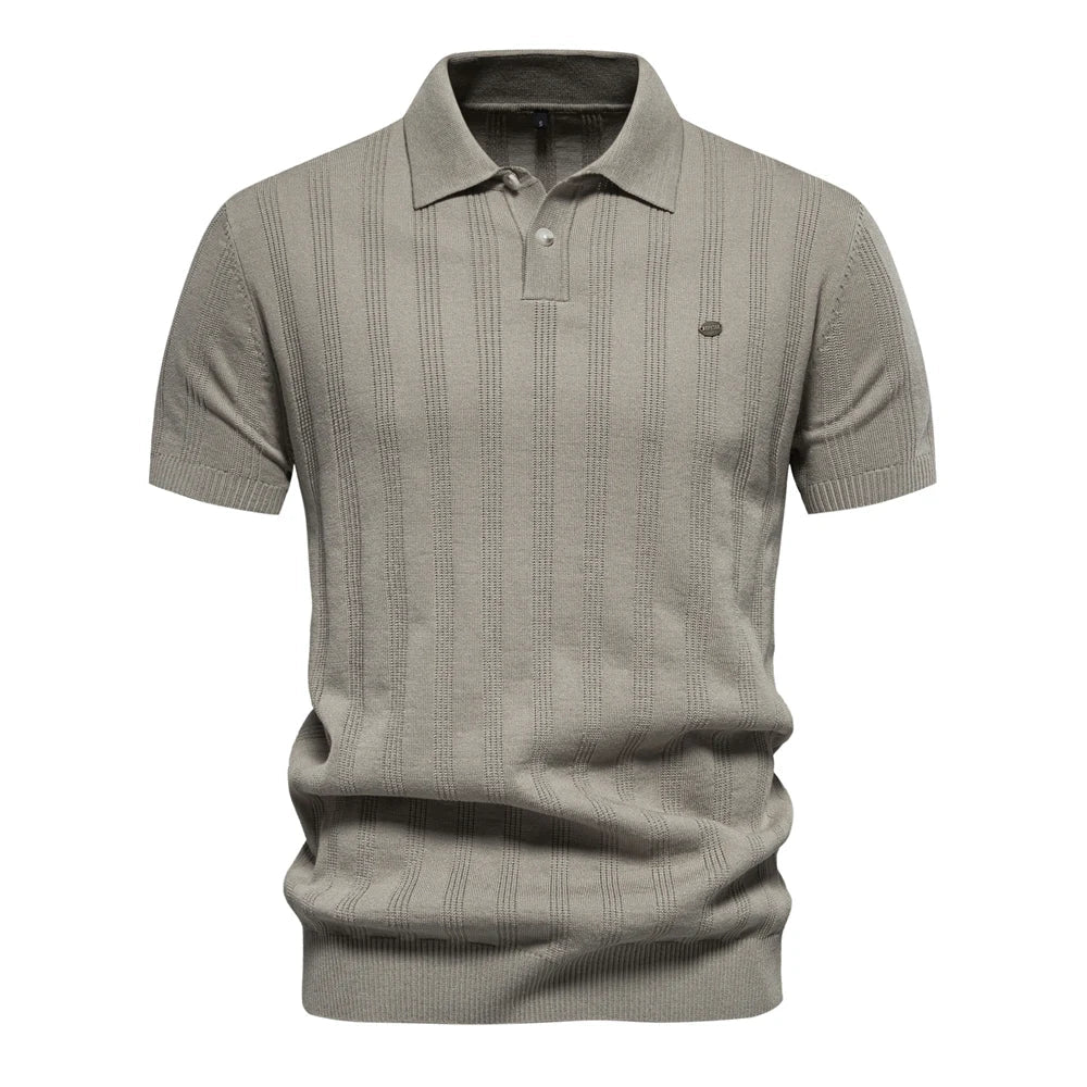 Heren Gestreepte Gebreide Korte Mouw Polo Shirt