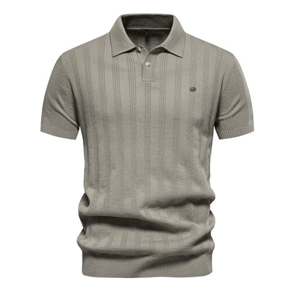 Heren Gestreepte Gebreide Korte Mouw Polo Shirt