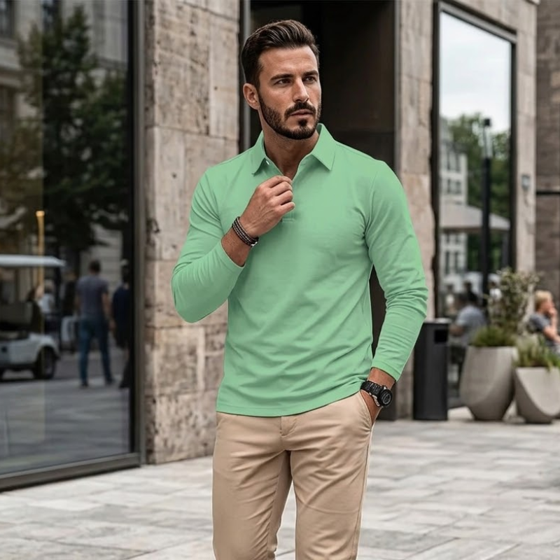 Heren Polo Shirt Slim Fit Lange Mouw Modehuis-Nederland