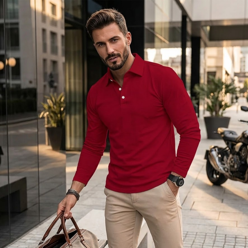 Heren Polo Shirt Slim Fit Lange Mouw Modehuis-Nederland