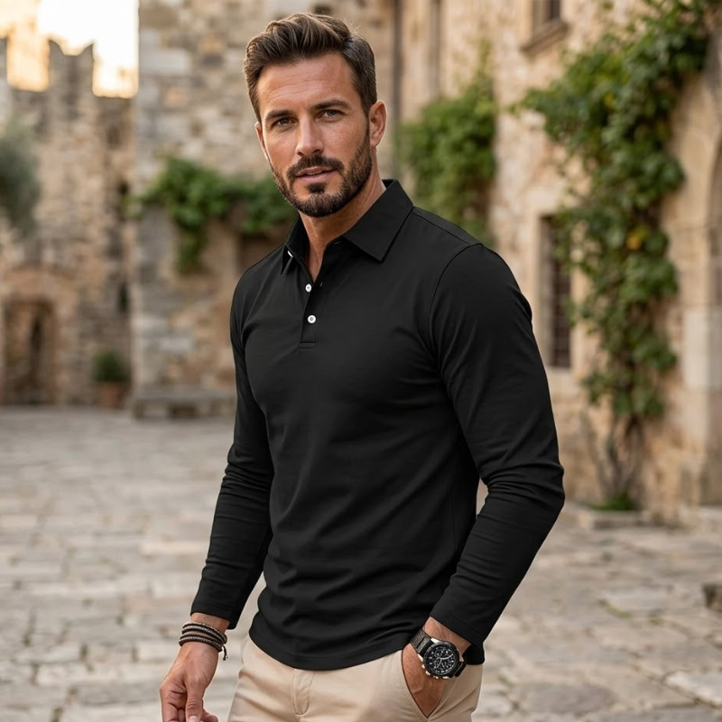 Heren Polo Shirt Slim Fit Lange Mouw Modehuis-Nederland