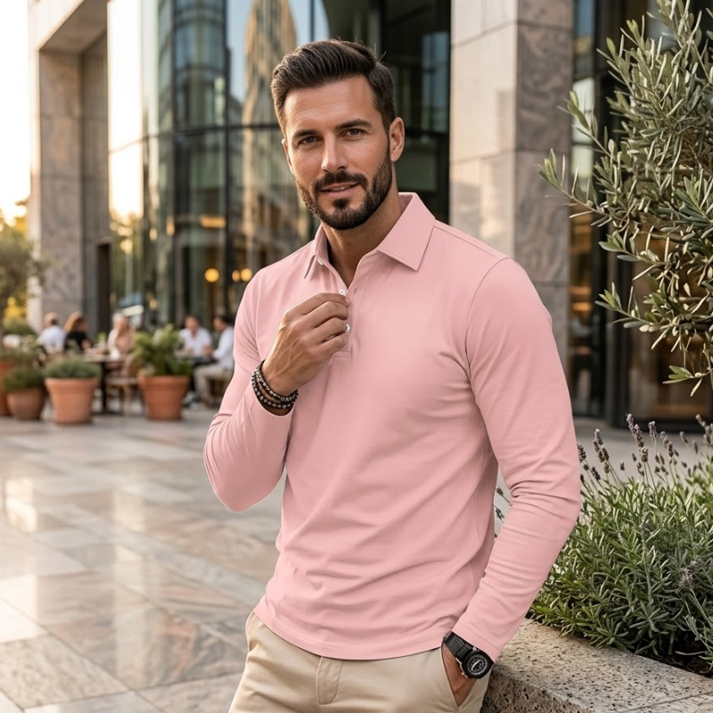 Heren Polo Shirt Slim Fit Lange Mouw Modehuis-Nederland
