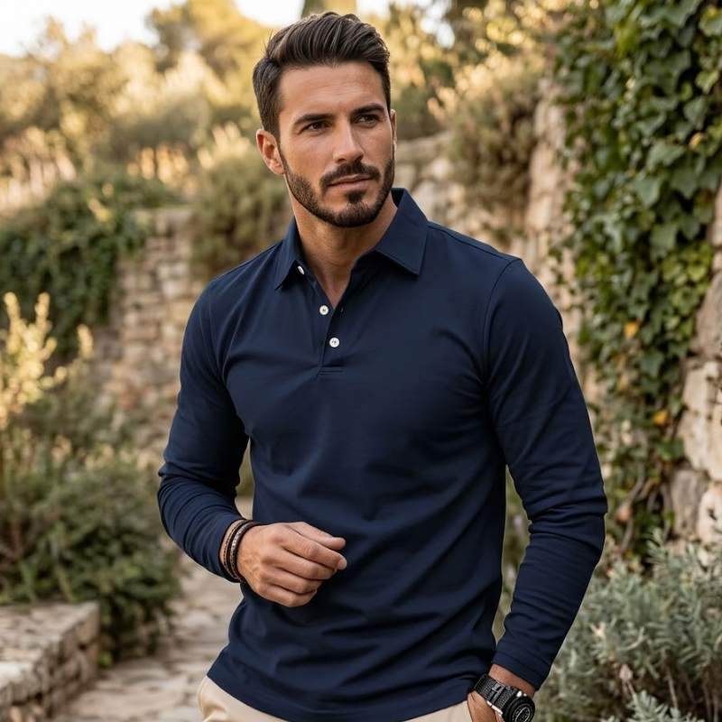 Heren Polo Shirt Slim Fit Lange Mouw Modehuis-Nederland