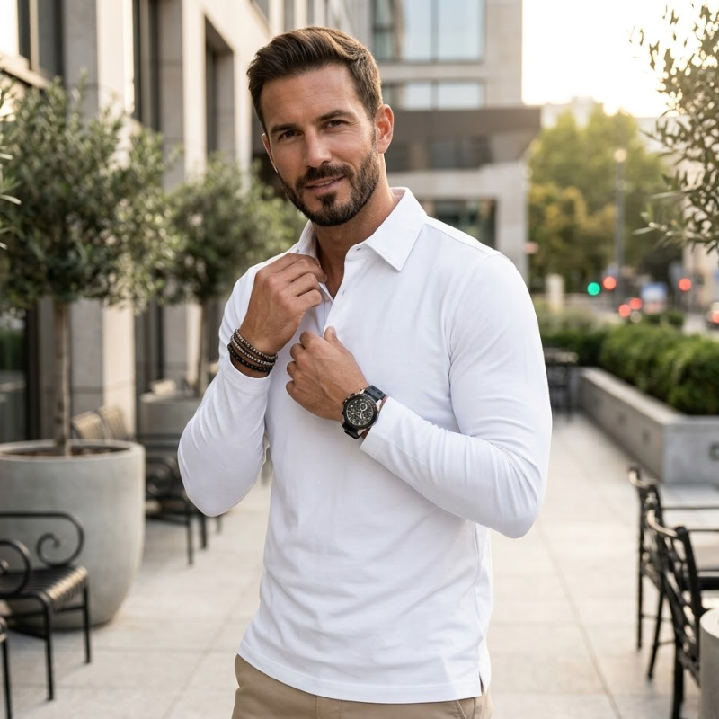 Heren Polo Shirt Slim Fit Lange Mouw Modehuis-Nederland