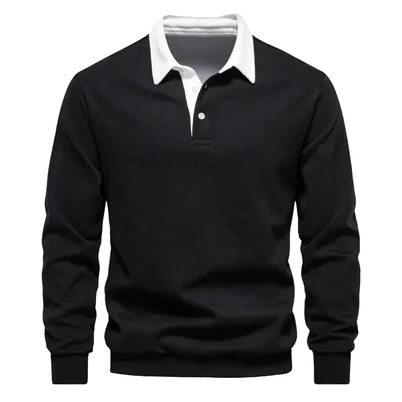 Heren Polo Sweater Lange Mouwen Contrastkraag