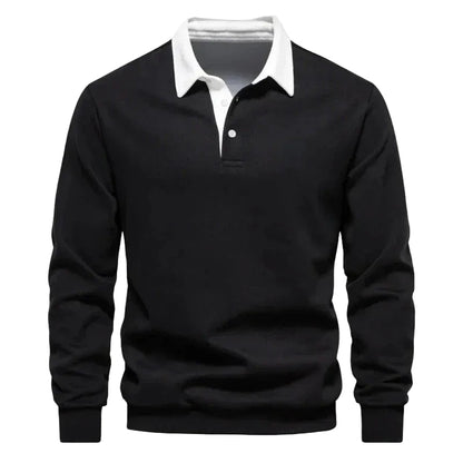 Heren Polo Sweater Lange Mouwen Contrastkraag