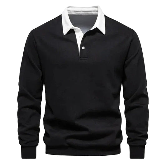 Heren Polo Sweater Lange Mouwen Contrastkraag