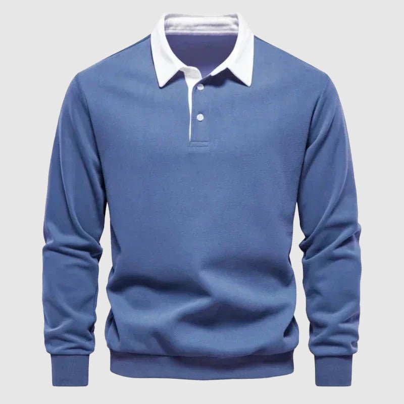 Heren Polo Sweater Lange Mouwen Contrastkraag
