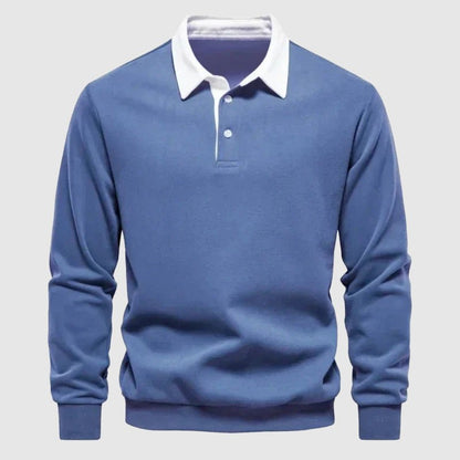Heren Polo Sweater Lange Mouwen Contrastkraag