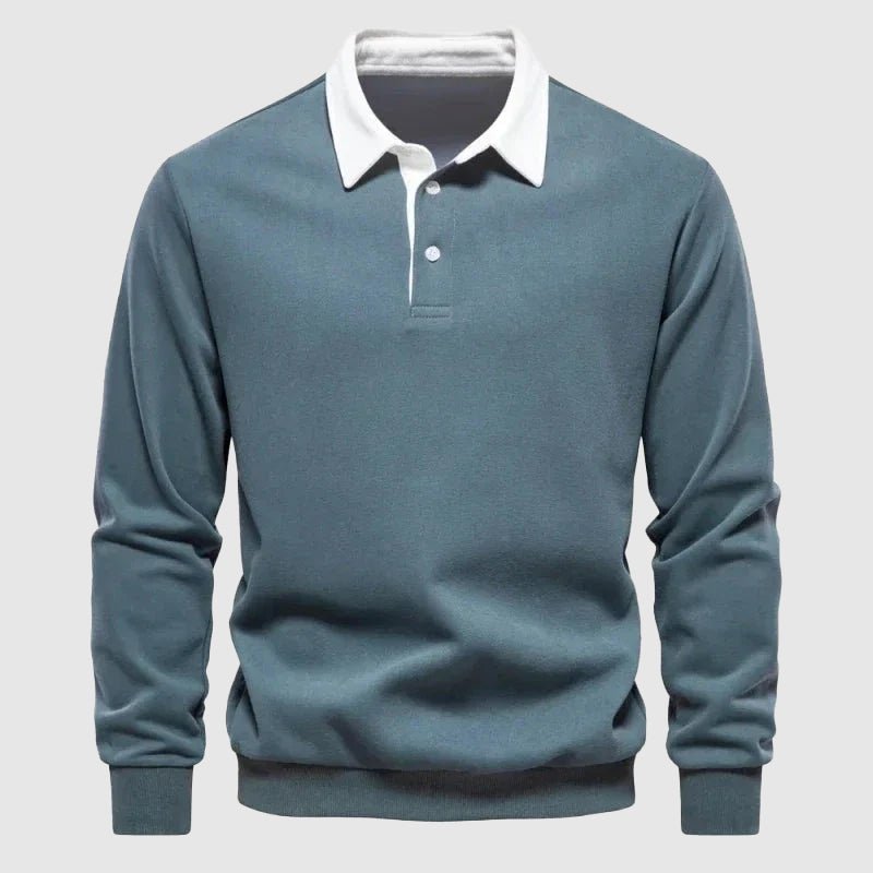 Heren Polo Sweater Lange Mouwen Contrastkraag