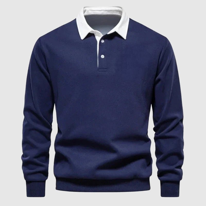 Heren Polo Sweater Lange Mouwen Contrastkraag