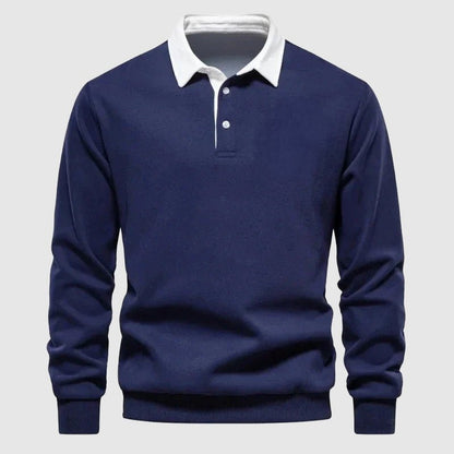 Heren Polo Sweater Lange Mouwen Contrastkraag