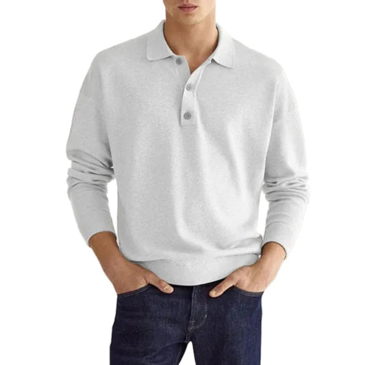 Heren Polo Sweater Lange Mouwen Knoopsluiting