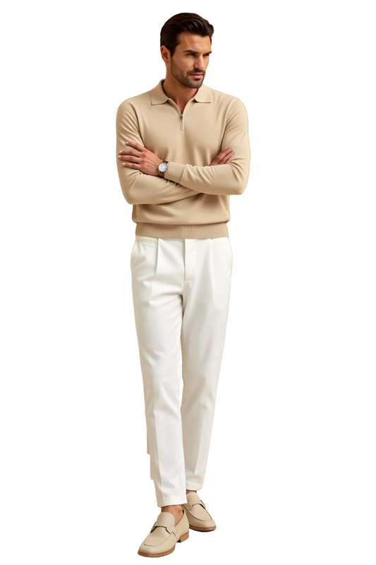 Heren Polo Trui met Rits Lange Mouw Casual