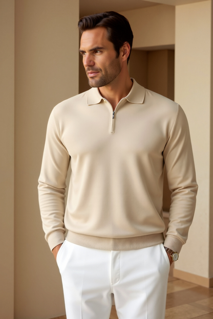 Heren Polo Trui met Rits Lange Mouw Casual