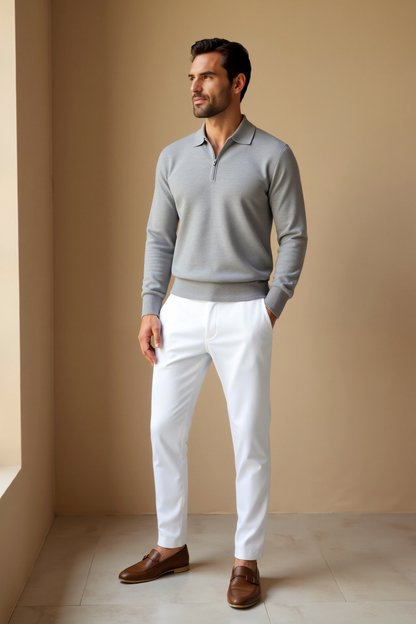 Heren Polo Trui met Rits Lange Mouw Casual