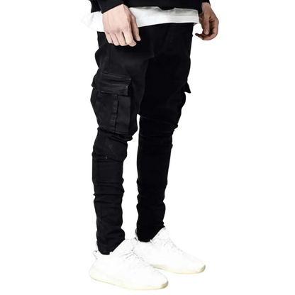 Heren Skinny Cargo Jeans Spijkerbroek Klepzakken