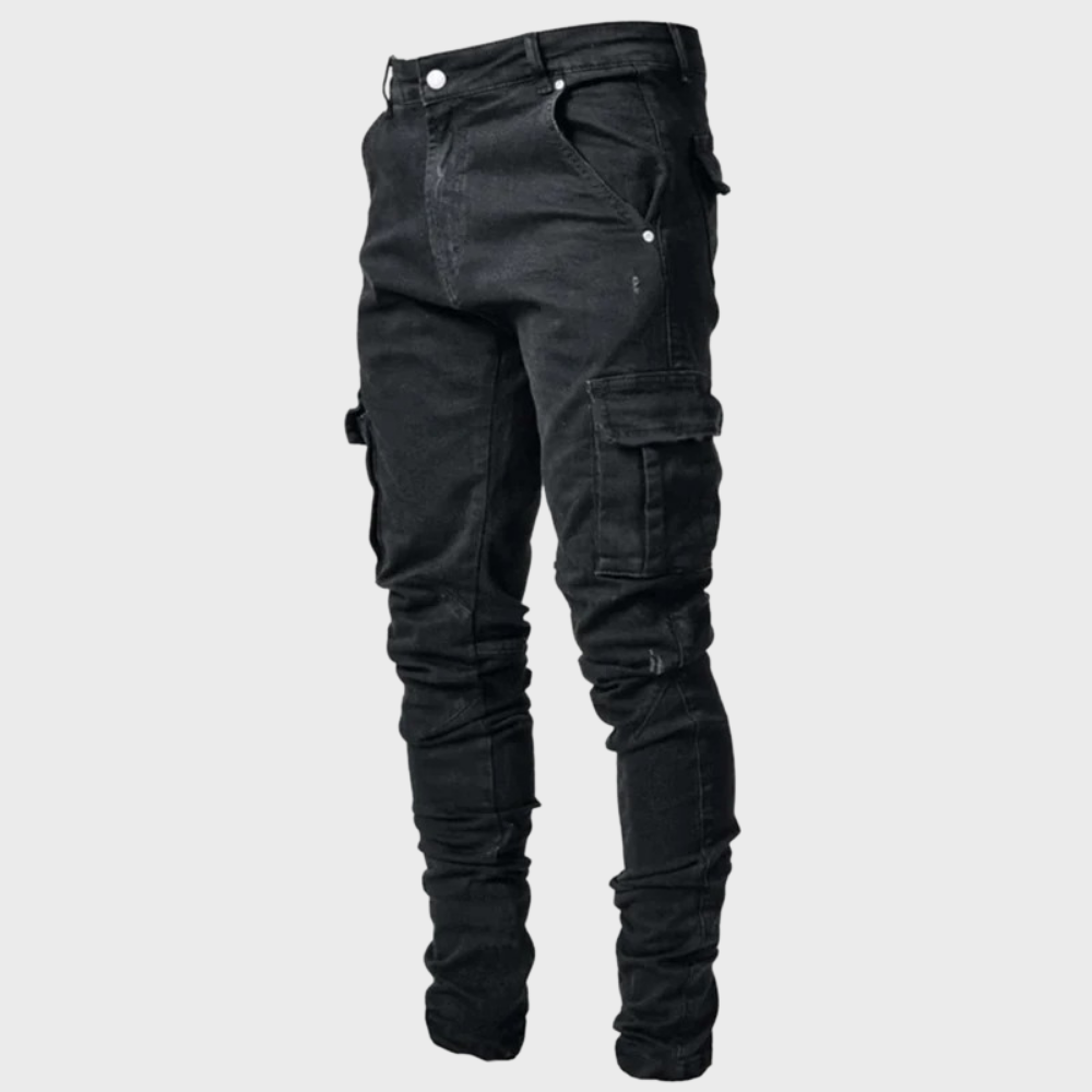 Heren Skinny Cargo Jeans Spijkerbroek Klepzakken
