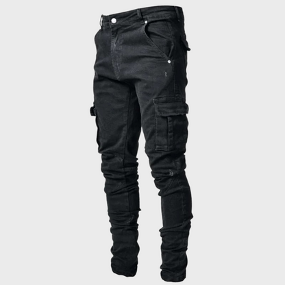 Heren Skinny Cargo Jeans Spijkerbroek Klepzakken