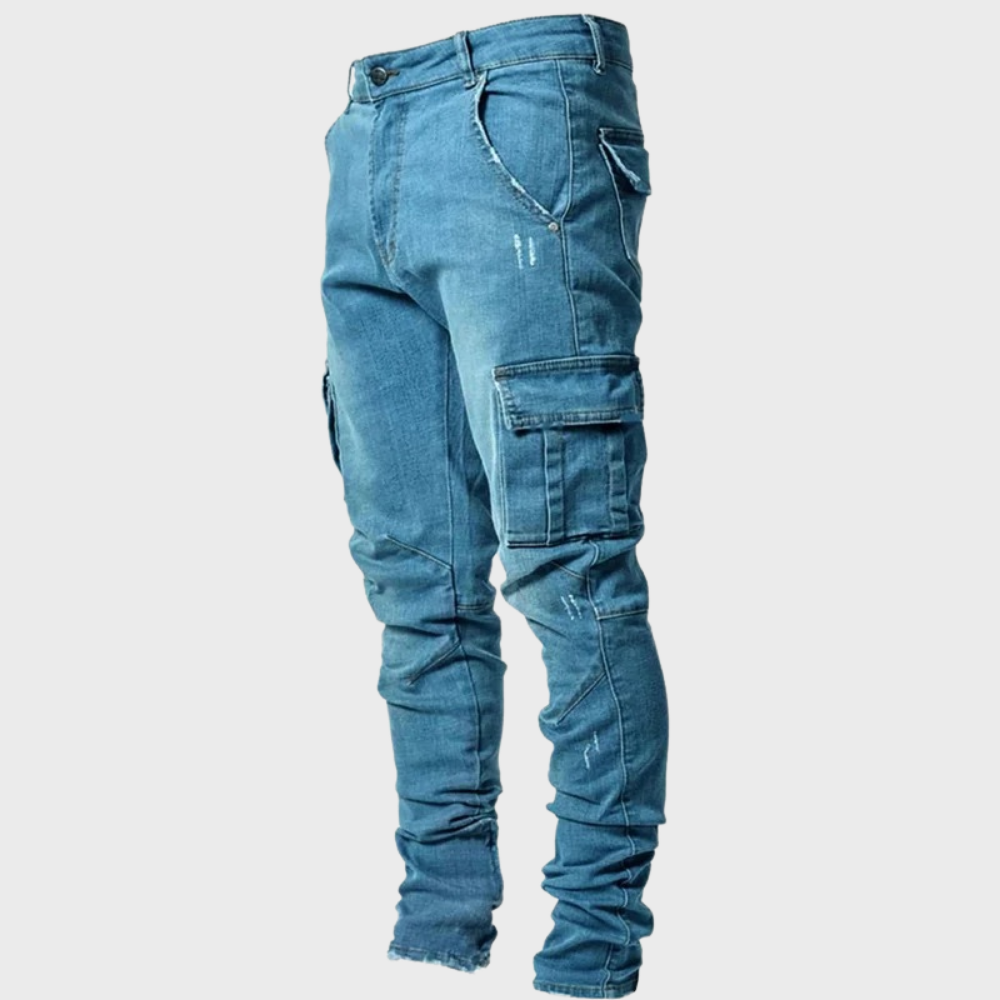 Heren Skinny Cargo Jeans Spijkerbroek Klepzakken